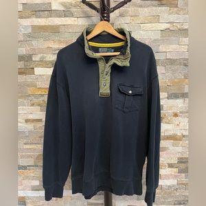 Vintage Polo Ralph Lauren Men’s Henley Snap 1/4 Zip Blue Sweatshirt Size XLT
